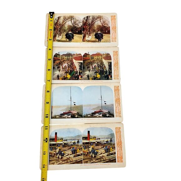 Antique World Series China Hong Kong Color Stereoview Lot of 4 Lighthouse - Picture 2 of 7